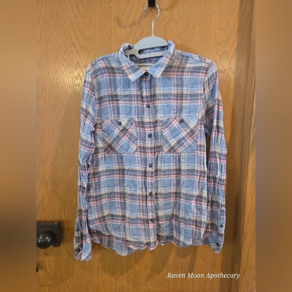 Plaid Button-Up Shirt - Blue and Pink